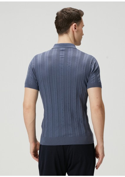Lacivert Polo Yaka Çizgi Jakarlı Kısa Kollu Triko fırsatları