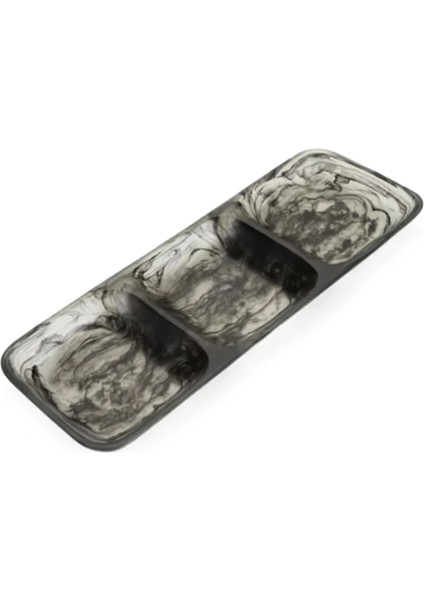 Üç Bölmeli Siyah Servis Tabağı 44 cm