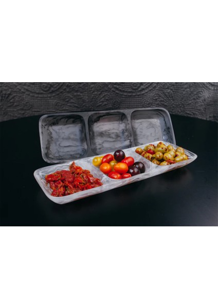 Üç Bölmeli Siyah Servis Tabağı 44 cm fiyatları