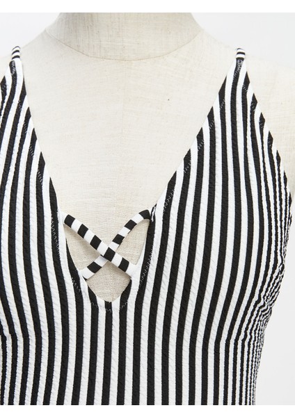 Yeni Sezon V Yaka Çizgili Kadın Mayo modelleri