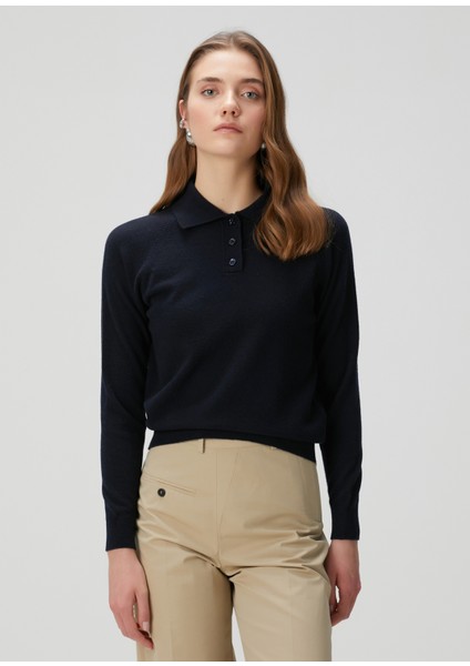 Lacivert Yün Polo Triko