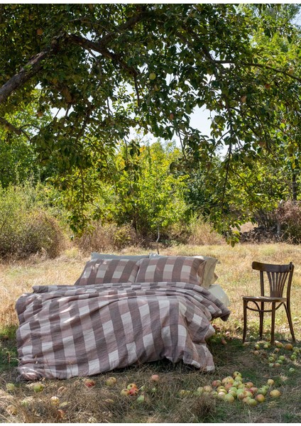 Gingham Gauze Koyu Kahve %100 Pamuk Çift Kişilik Nevresim Kılıfı 200X220 indirimleri