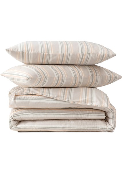Striped Smooth Percale Karamel %100 Pamuk Çift Kişilik Nevresim Kılıfı 200X220 fiyatları