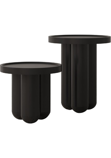 Siyah Ahşap Mantar 2'li Yan Sehpa