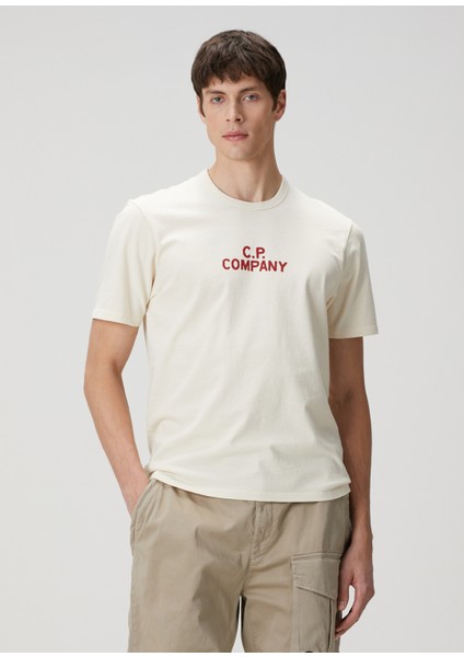 Açık Bej Logo Baskılı Jersey T-Shirt
