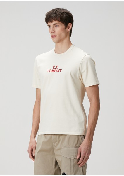 Açık Bej Logo Baskılı Jersey T-Shirt modelleri