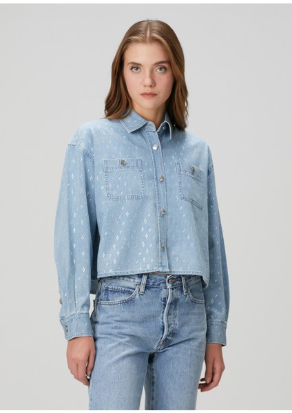 Chambray Mavi Taşlı Denim Gömlek