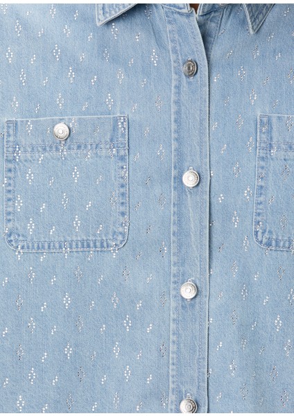 Chambray Mavi Taşlı Denim Gömlek indirimleri
