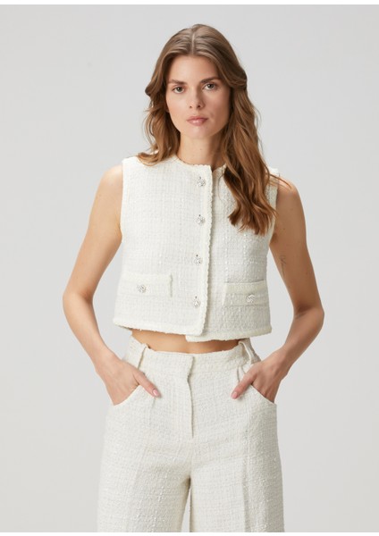 Vadere Ekru Tweed Yelek