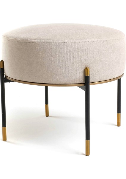 Kirit Krem Siyah Gold Metal Ayaklı Ottoman Puf