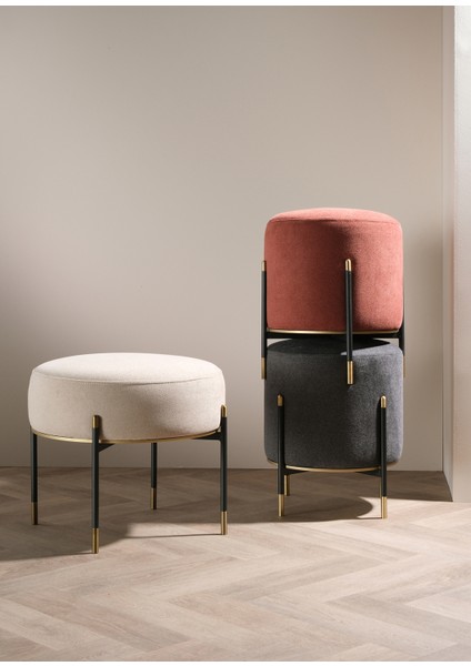 Kirit Krem Siyah Gold Metal Ayaklı Ottoman Puf fırsatları
