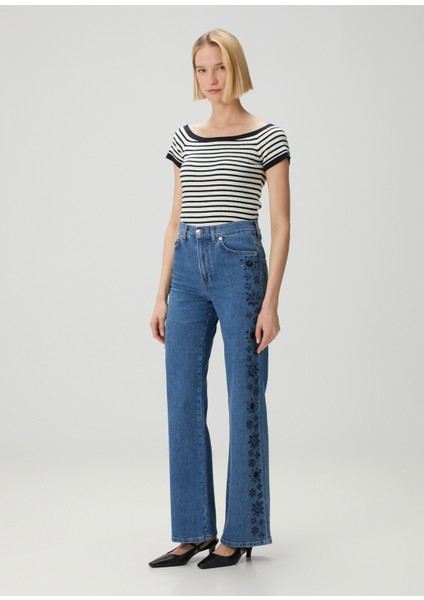 Pekin Mavi Flared Jean Pantolons