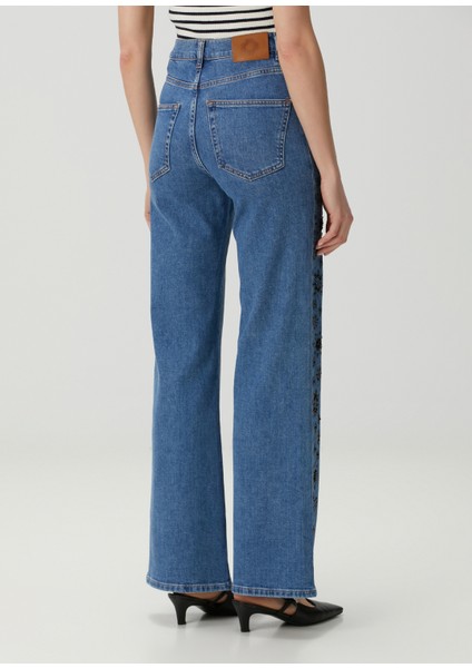 Pekin Mavi Flared Jean Pantolons fırsatları