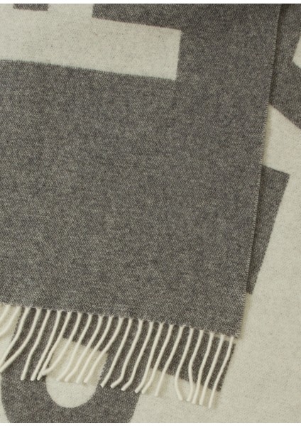 Gri Beyaz Logolu Kadın Yün Atkı modelleri