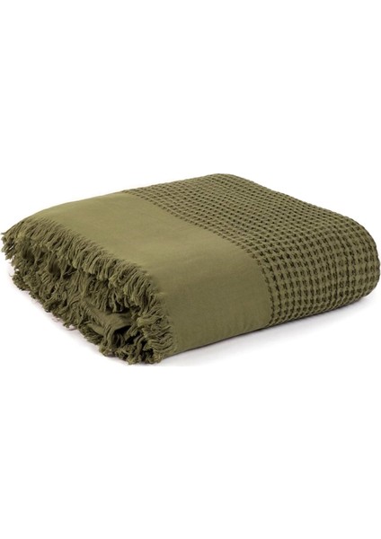 Haki %100 Pamuk Waffle Çift Kişilik Yatak Örtüsü 160 x 230 cm