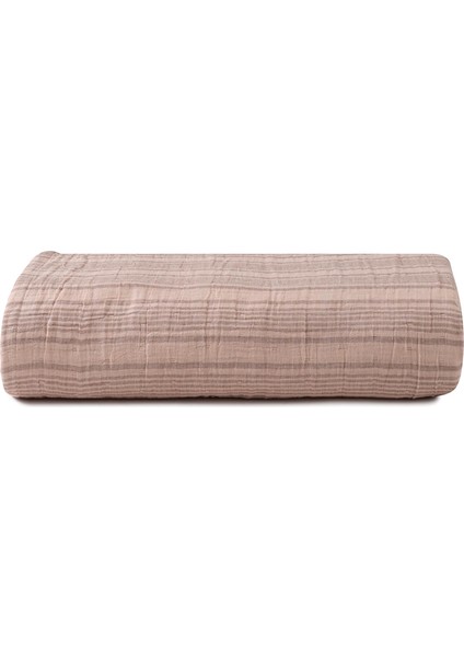 Striped Rust-Italian Clay Bej Müslin Çift Taraflı Battal Boy Yatak Örtüsü 240 x 260 cm
