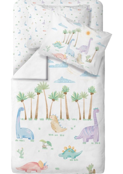 Dino %100 Organik Pamuk Saten Bebek Çocuk Nevresim Takımı 100 x 150 cm