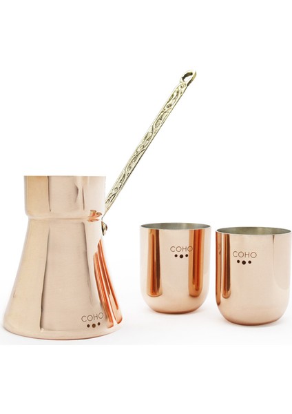Coho Love Box Artisan Bakır Cezve ve Bakır Bardak Hediye Seti