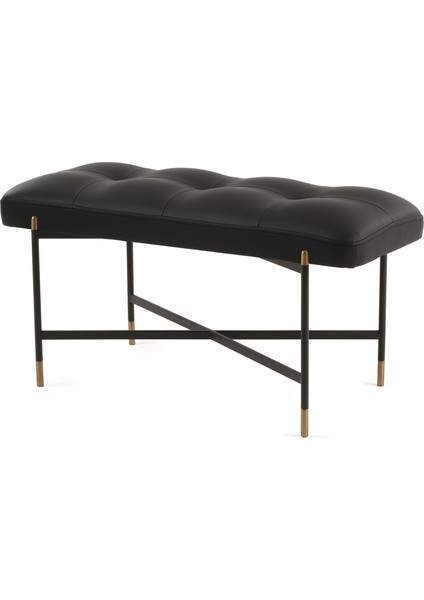 Kirit Mini Siyah Gold Metal Ayaklı Deri Bank