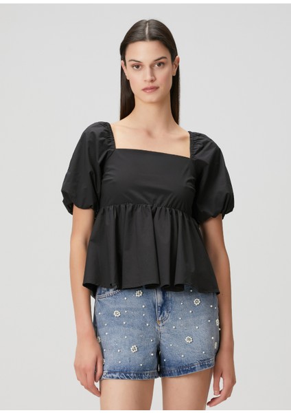 Lenie Siyah Peplum Bluz