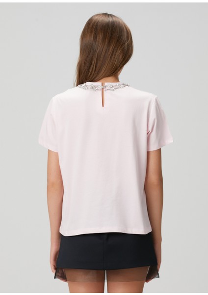 Pembe Taşlı Kısa Kollu T-Shirt fırsatları