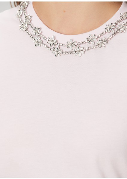 Pembe Taşlı Kısa Kollu T-Shirt indirimleri