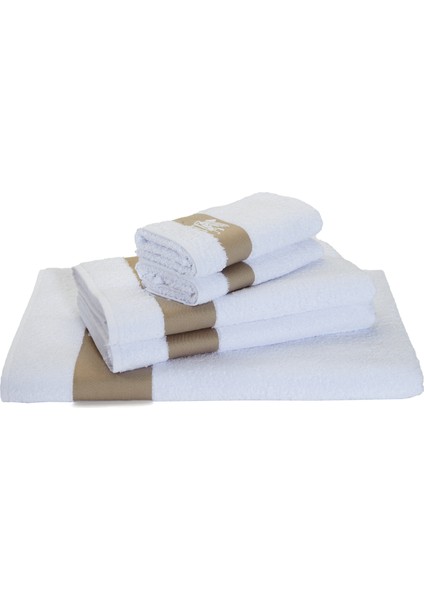 Beyaz 5li Logo Jakarlı Havlu Seti