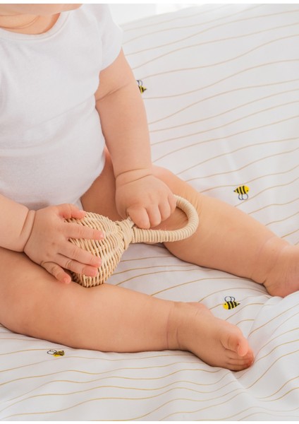 Happy Bee %100 Organik Pamuk Saten Nakışlı Bebek Çocuk Nevresim Takımı 100 x 150 cm