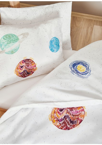 Space Planet White 100% Organik Pamuk Bebek Çocuk Nevresim Takımı 160 x 220 cm modelleri