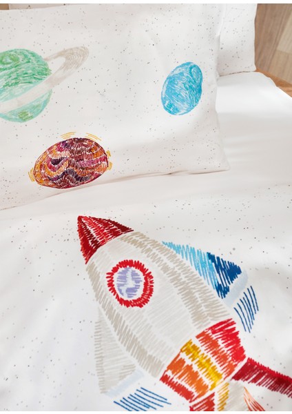 Space Planet White 100% Organik Pamuk Bebek Çocuk Nevresim Takımı 160 x 220 cm fırsatları