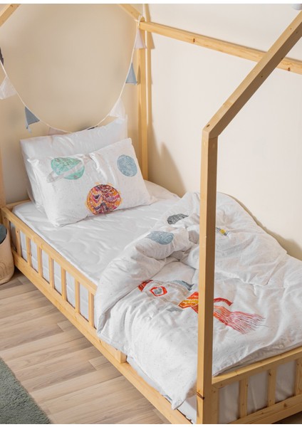 Space Planet White 100% Organik Pamuk Bebek Çocuk Nevresim Takımı 160 x 220 cm indirimleri