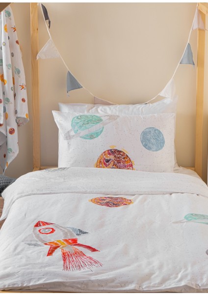 Space Planet White 100% Organik Pamuk Bebek Çocuk Nevresim Takımı 160 x 220 cm