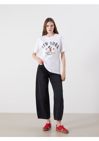 Yeni Sezon Bisiklet Yaka Mickey Mouse Baskılı Kadın Tişört fiyatları