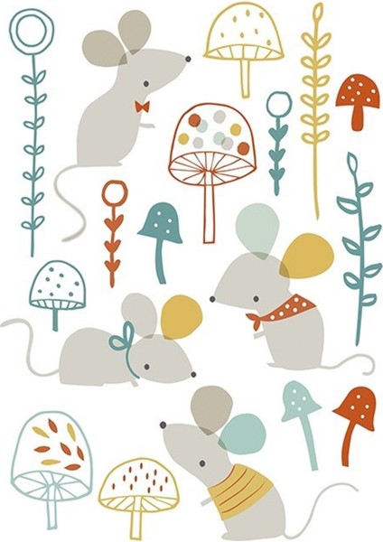 Fare ile Mantar Ormanı Bebek Odası Duvar Stickerı