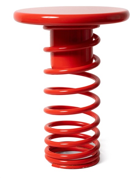 Twist Kırmızı Ahşap Tablalı Metal Tabure