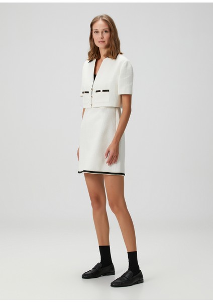 Ritanina Ekru Mini Tweed Elbise