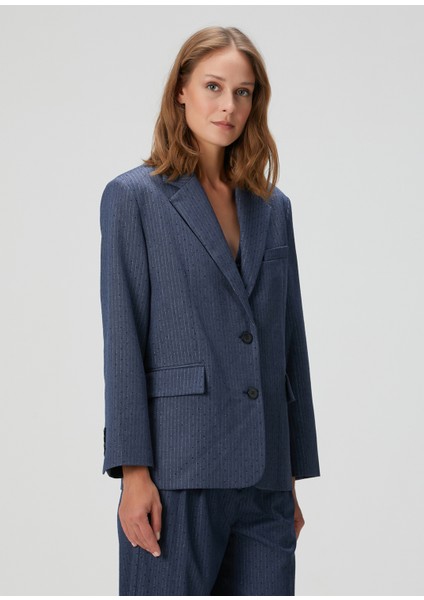 Vernona Mavi Çizgili Blazer