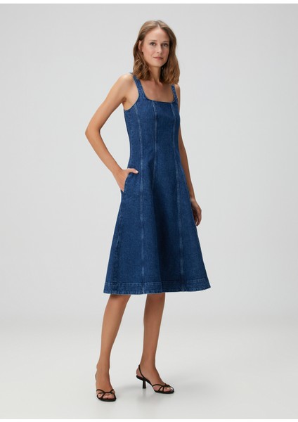 Roboli Lacivert Midi Denim Elbise fiyatları