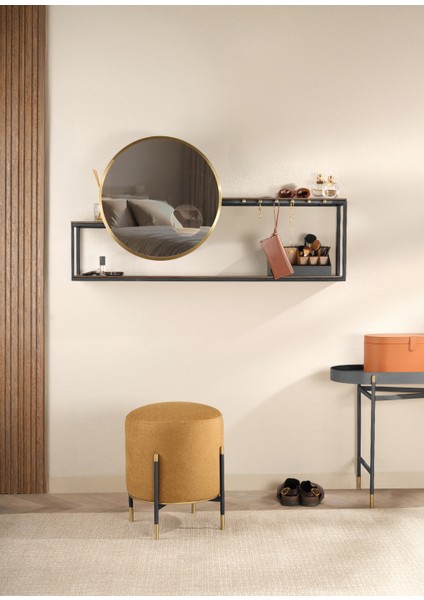 Kirit Hardal Rengi Siyah Gold Metal Ayaklı Puf fırsatları