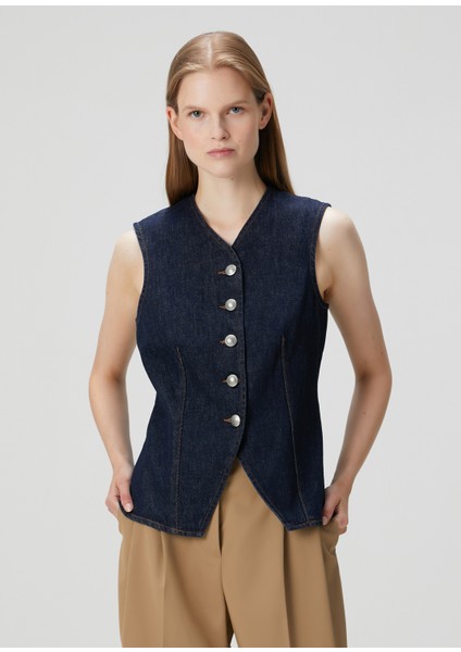 Lacivert Denim Yelek