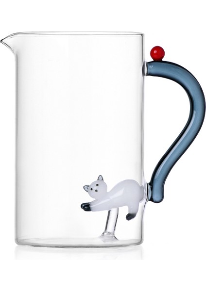 Tabby Cat Duman Renkli Beyaz Kedi Figürlü Cam Sürahi