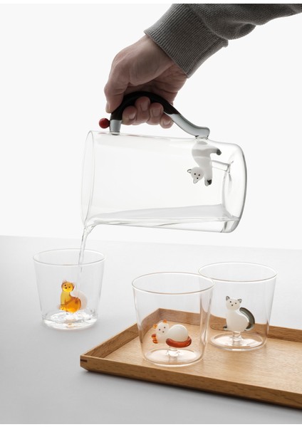 Tabby Cat Duman Renkli Beyaz Kedi Figürlü Cam Sürahi fiyatları