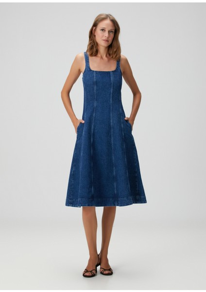 Roboli Lacivert Midi Denim Elbise modelleri