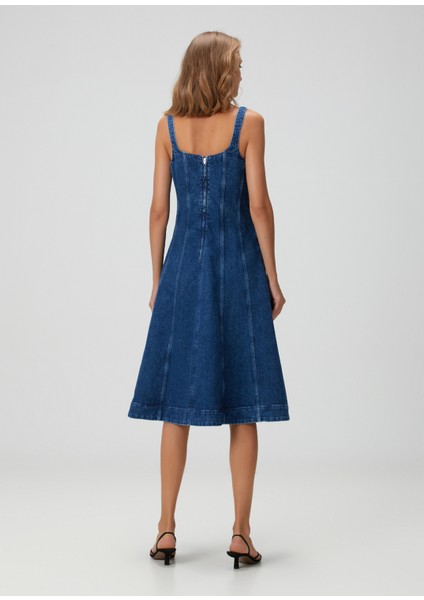 Roboli Lacivert Midi Denim Elbise fırsatları