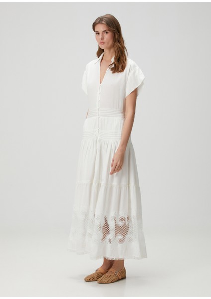 Roitine Ekru Maksi Elbise
