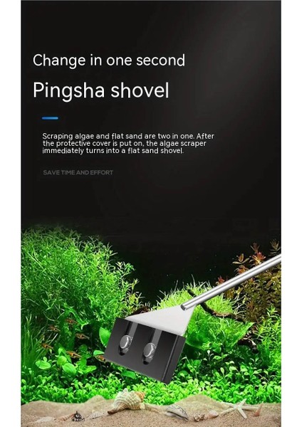 Akvaryum Camı için Çift Kullanımlı Yosun Kazıyıcı - Düz Yüzey/Alttan Kum Düzenleme, 33CM–53CM