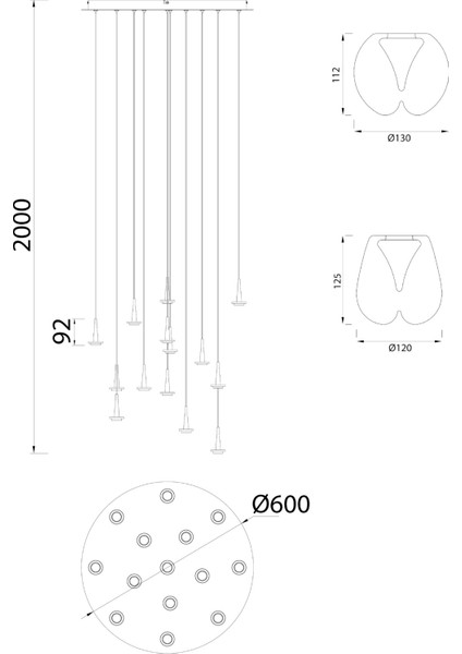 Andromeda 14 Camlı LED Avize 60 x 200 cm fiyatları