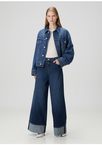 Marie Wide Leg Koyu Mavi Jean Pantolon