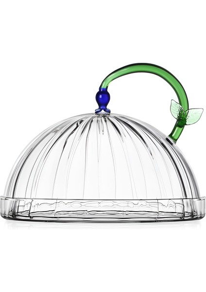 Mavi Çiçek Figürlü Cam Saklama Kabı