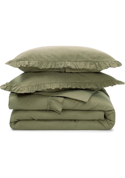 Frill Haki Keten Çift Kişilik Nevresim Kılıfı 200 x 220 cm fiyatları